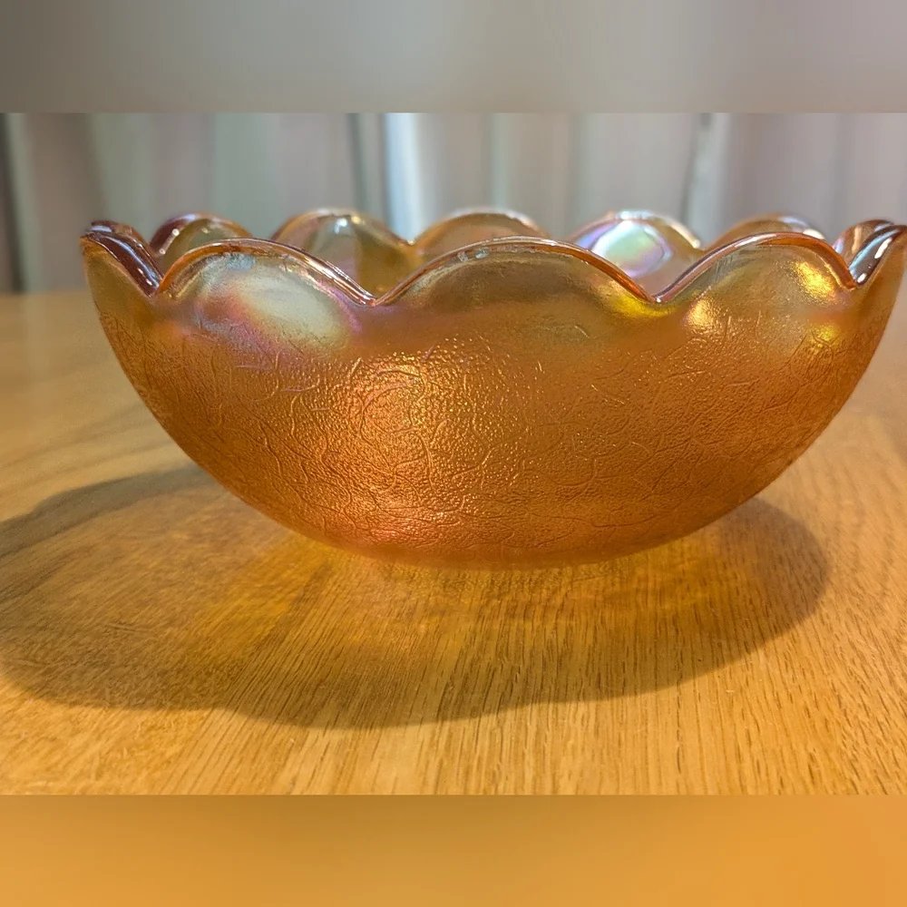 Antique Carnival Glass Bowl Candy Dish Peach Lustre 7.5